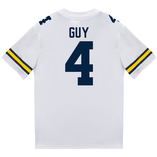 Michigan Wolverines #4 TJ Guy Student Athlete White Football Jersey - Back View