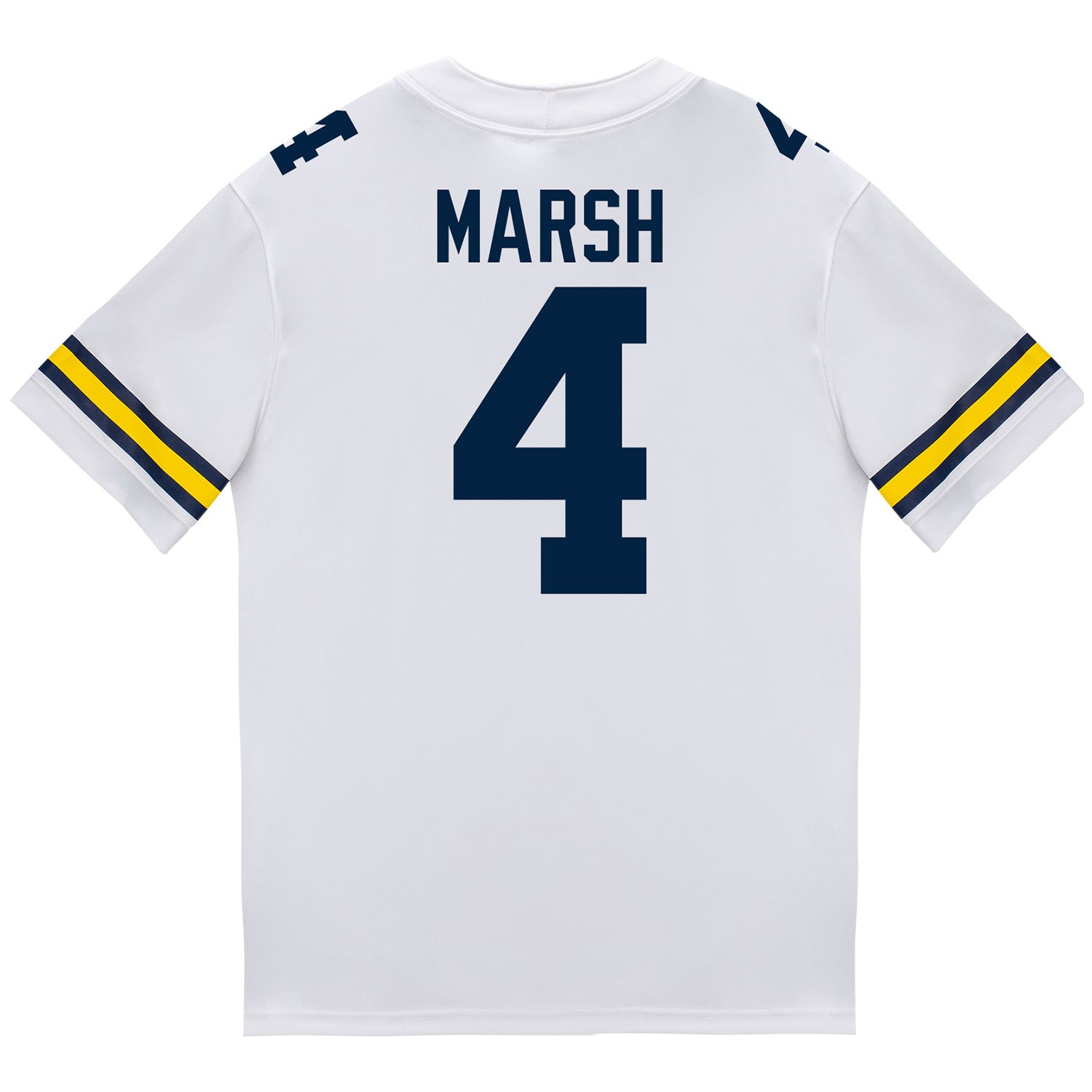 Michigan Wolverines #4 Andrew Marsh Student Athlete White Football Jersey - Back View