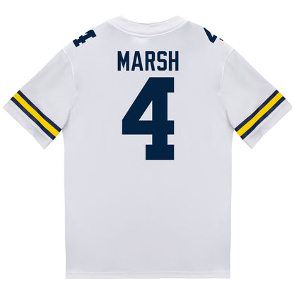 Michigan Wolverines #4 Andrew Marsh Student Athlete White Football Jersey - Back View