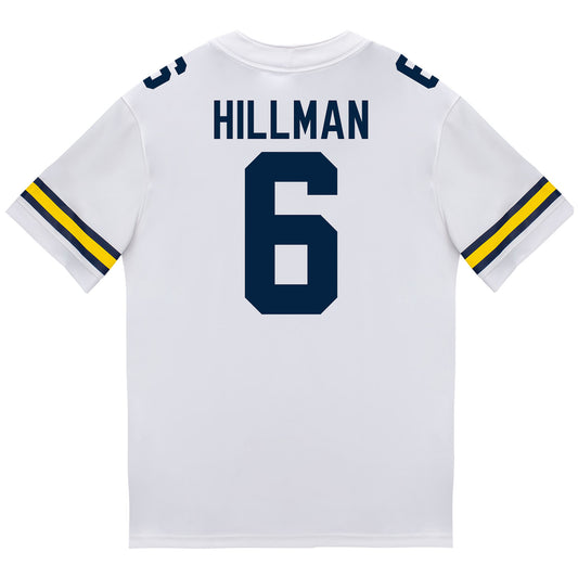 Michigan Wolverines #6 Brandyn Hillman Student Athlete White Football Jersey - Back View