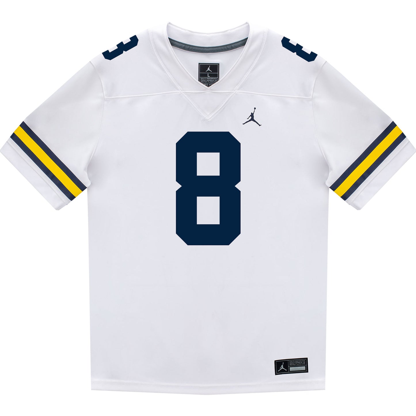 Michigan Wolverines #8 Derrick Moore Student Athlete White Football Jersey - Front View
