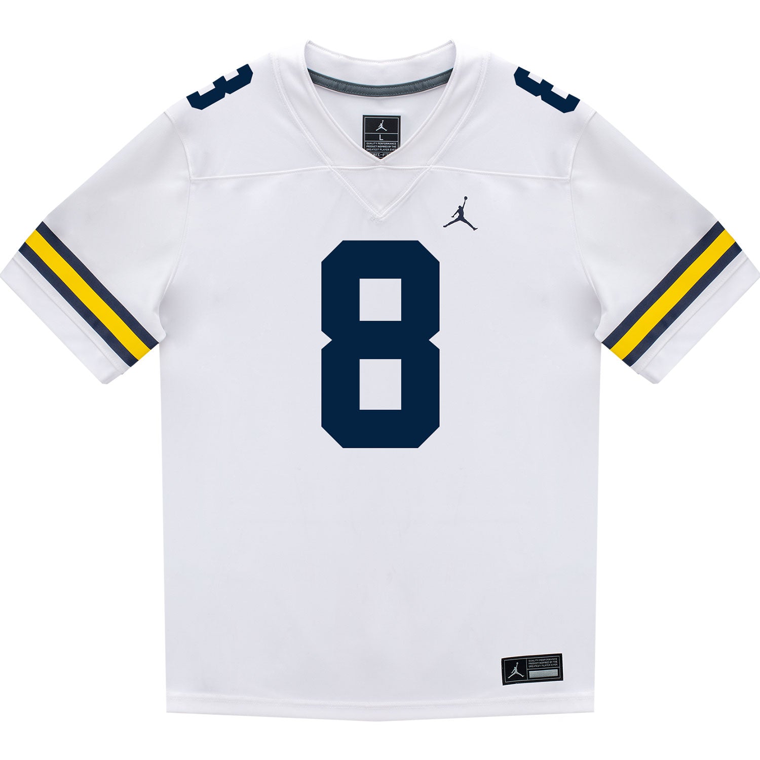 Michigan Wolverines #8 Derrick Moore Student Athlete White Football Jersey - Front View