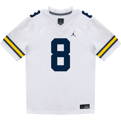 Michigan Wolverines #8 Derrick Moore Student Athlete White Football Jersey - Front View