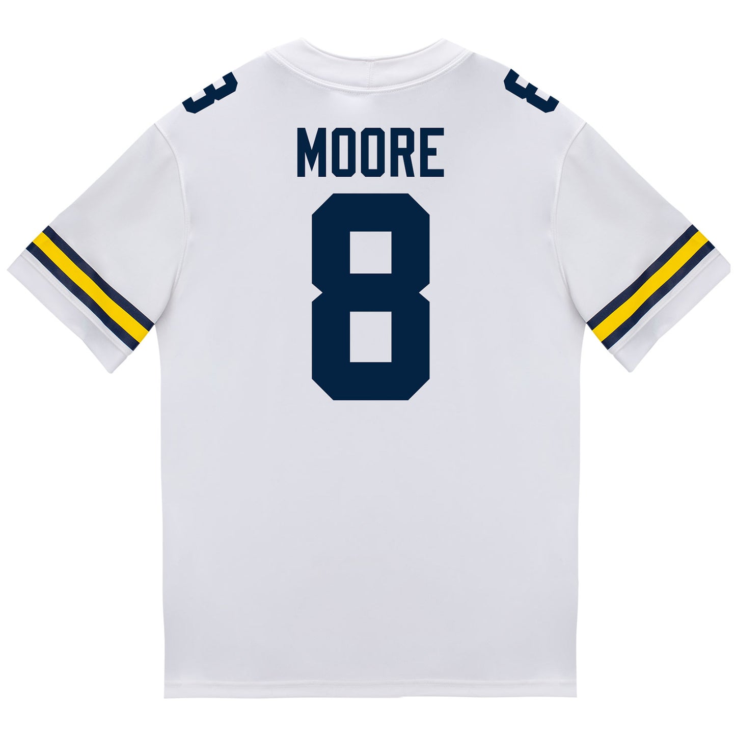 Michigan Wolverines #8 Derrick Moore Student Athlete White Football Jersey - Back View