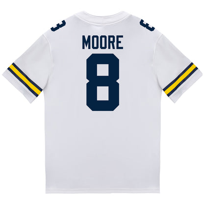 Michigan Wolverines #8 Derrick Moore Student Athlete White Football Jersey - Back View