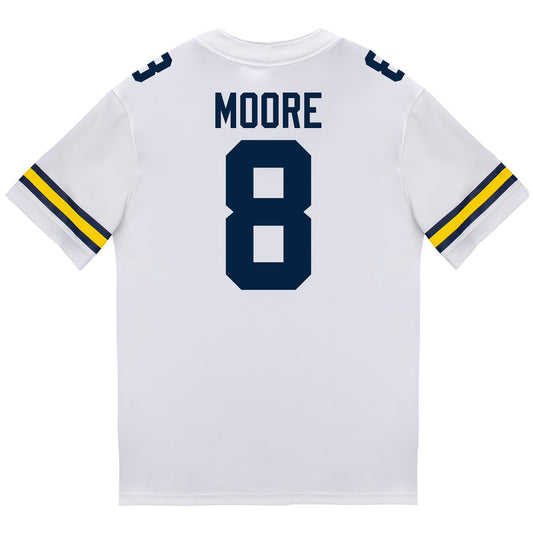 Michigan Wolverines #8 Derrick Moore Student Athlete White Football Jersey - Back View