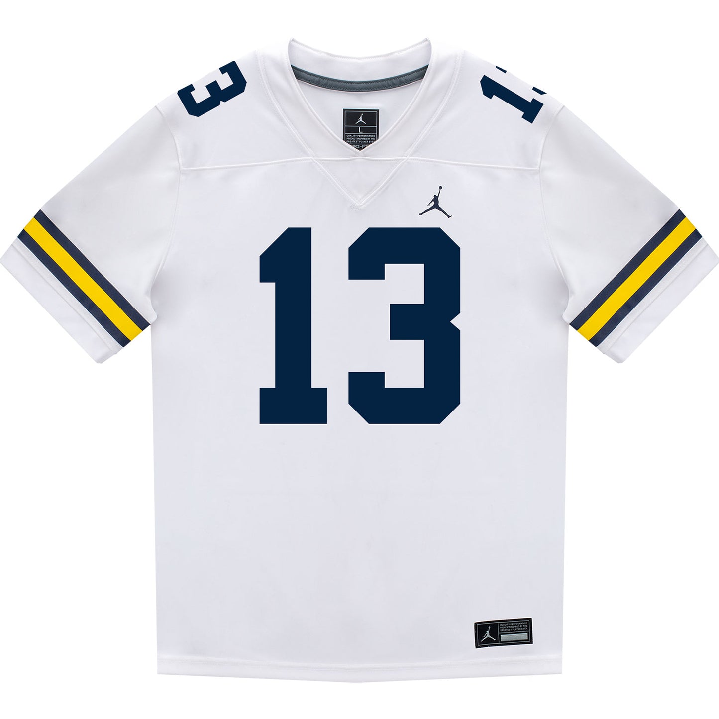 Michigan Wolverines #13 Caleb Anderson Student Athlete White Football Jersey - Front View