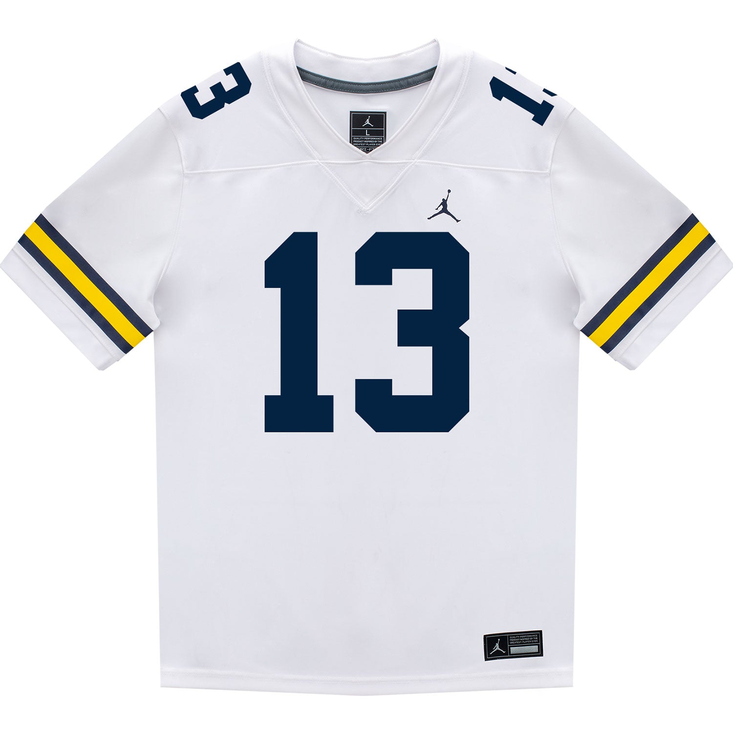 Michigan Wolverines #13 Caleb Anderson Student Athlete White Football Jersey - Front View