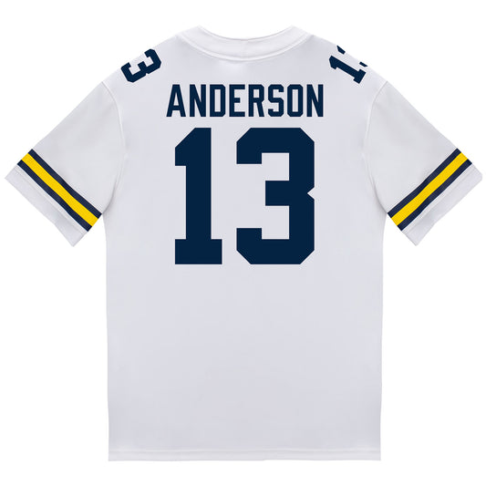 Michigan Wolverines #13 Caleb Anderson Student Athlete White Football Jersey - Back View