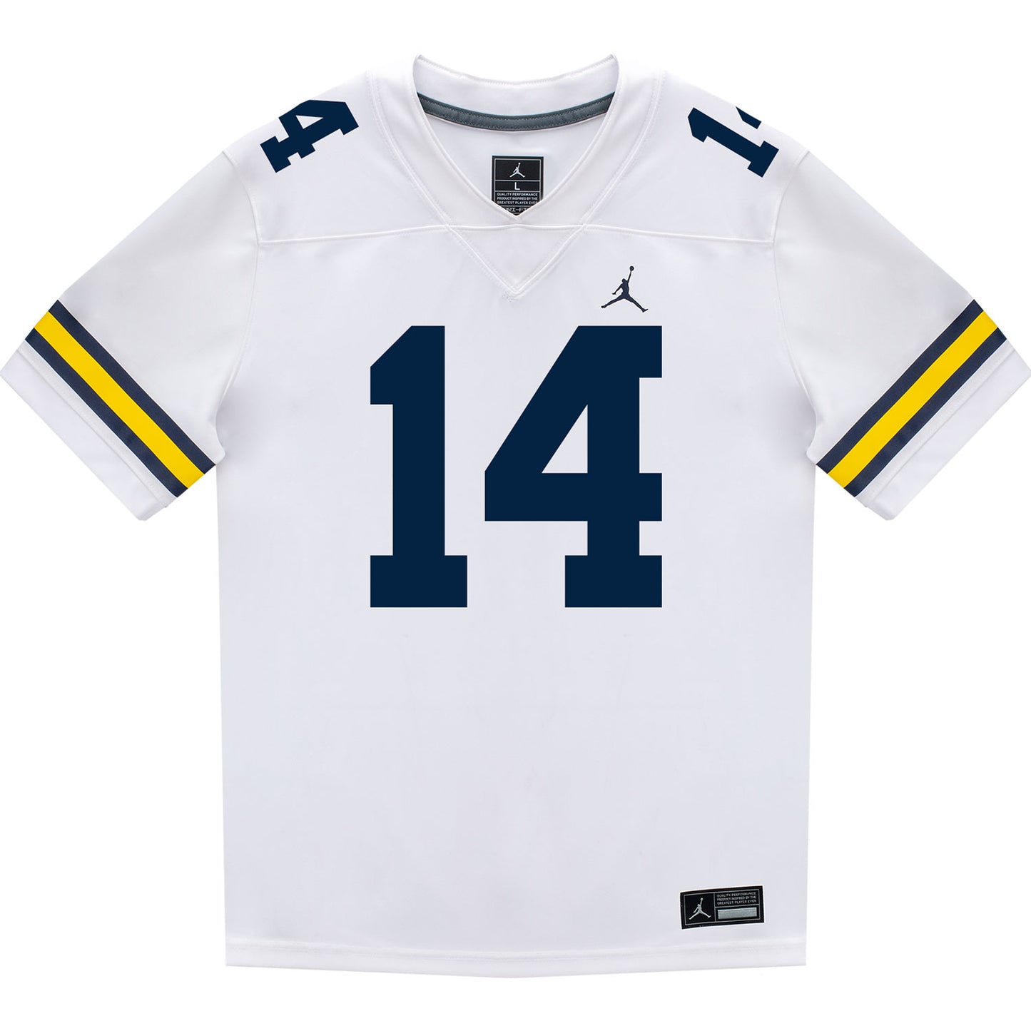 Michigan Wolverines #14 Jordan Young Student Athlete White Football Jersey - Front View