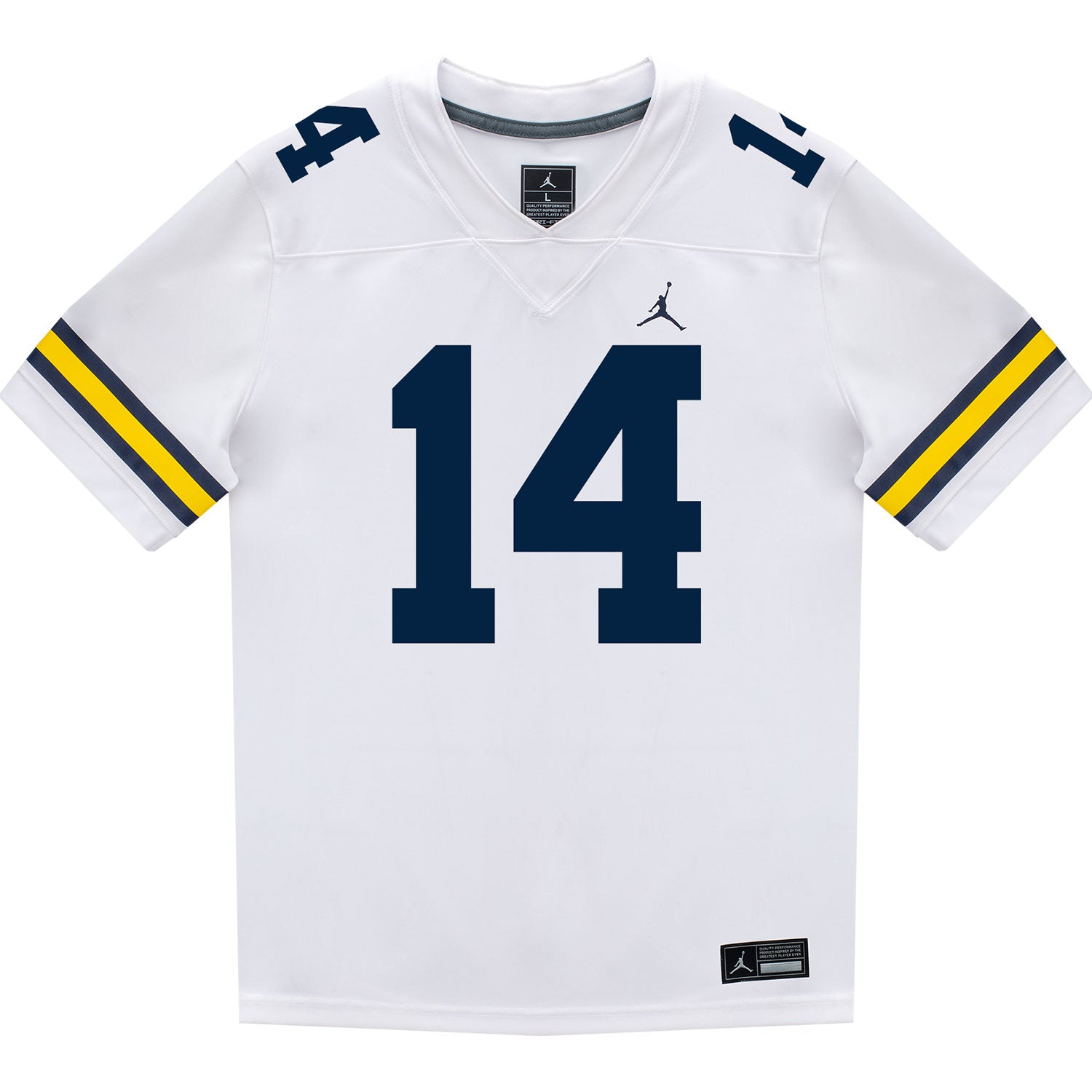 Michigan Wolverines #14 Jordan Young Student Athlete White Football Jersey - Front View