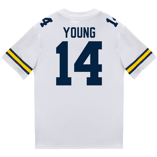 Michigan Wolverines #14 Jordan Young Student Athlete White Football Jersey - Back View