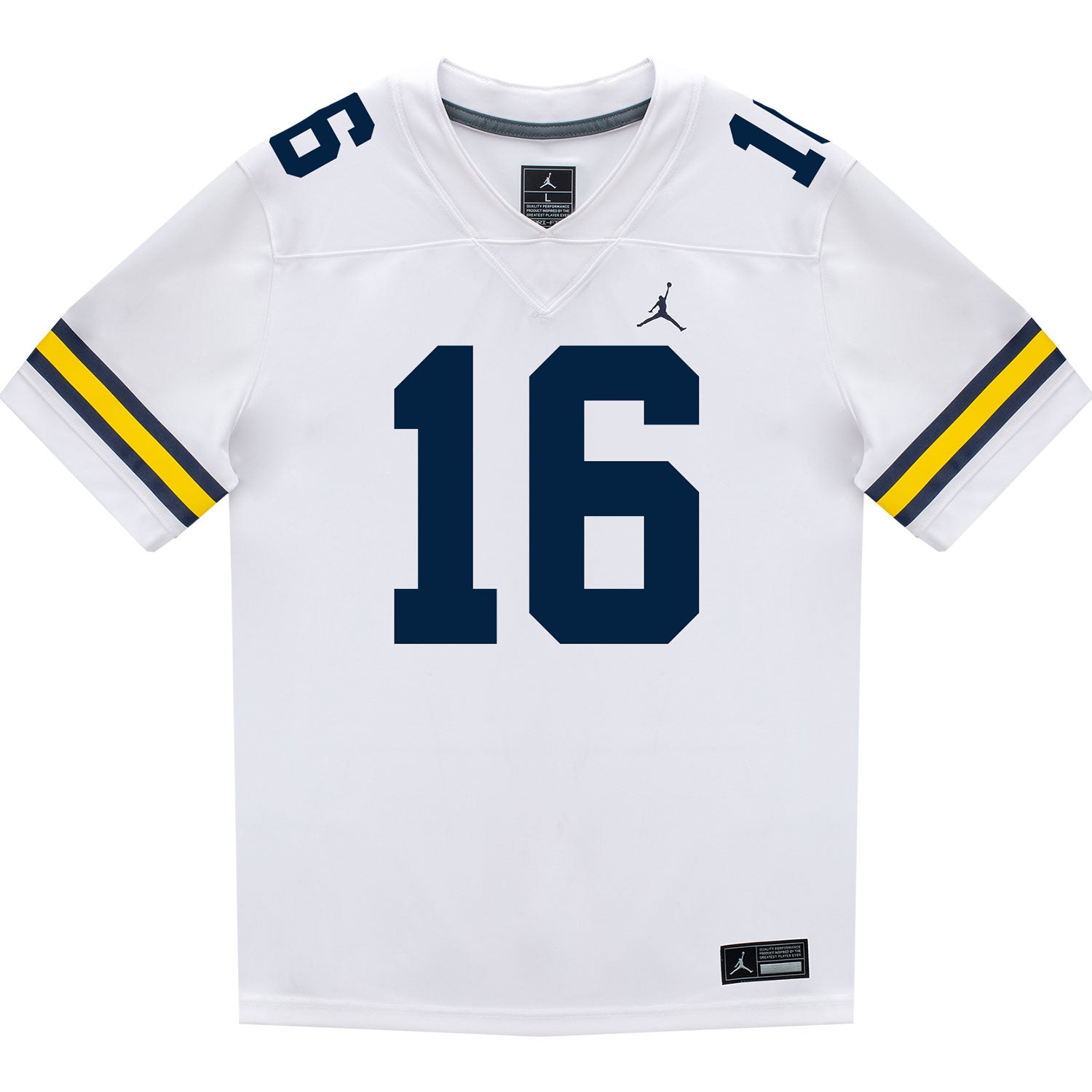 Michigan Wolverines #16 Davis Warren Student Athlete White Football Jersey - Front View