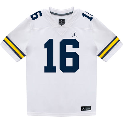 Michigan Wolverines #16 Davis Warren Student Athlete White Football Jersey - Front View