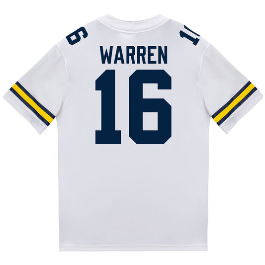 Michigan Wolverines #16 Davis Warren Student Athlete White Football Jersey - Back View