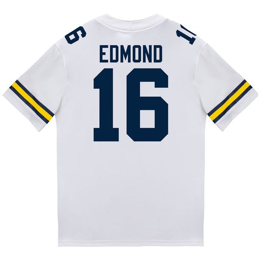 Michigan Wolverines #16 Jo'Ziah Edmond Student Athlete White Football Jersey - Back View
