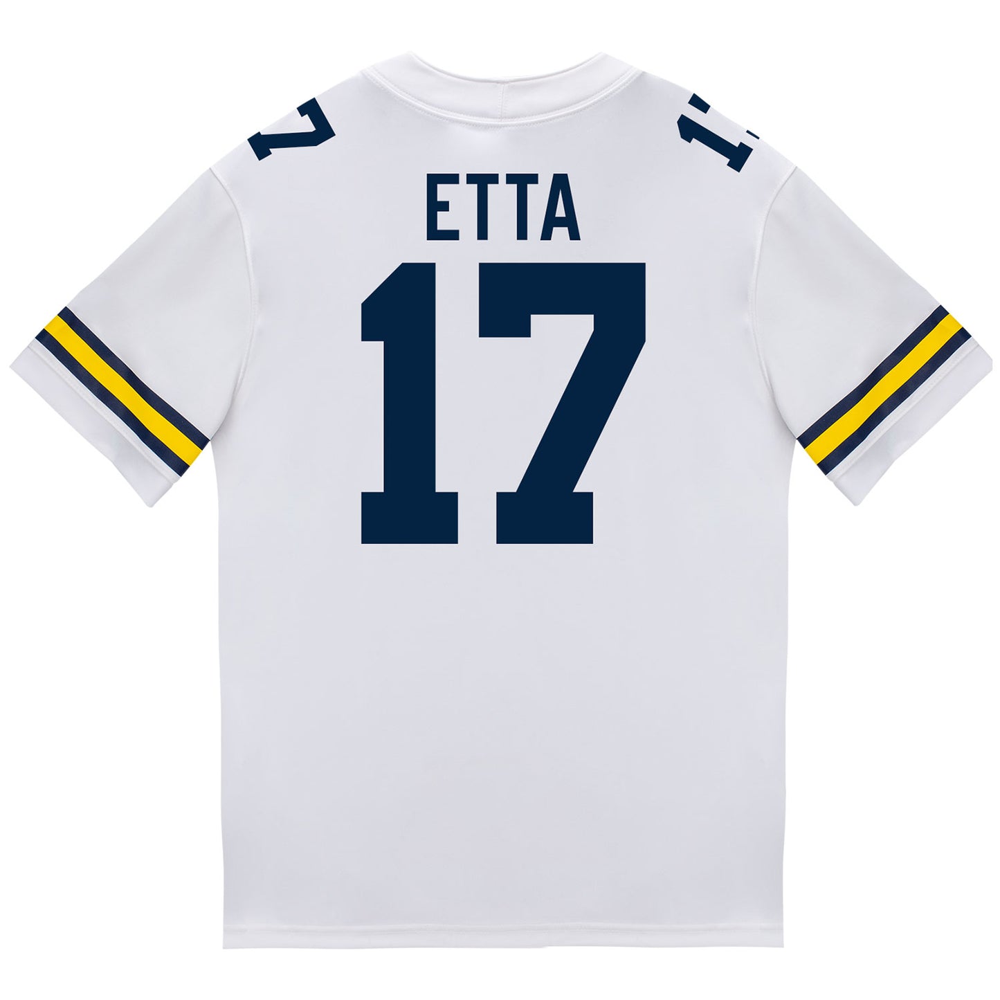 Michigan Wolverines #17 Enow Etta Student Athlete White Football Jersey - Back View