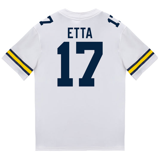 Michigan Wolverines #17 Enow Etta Student Athlete White Football Jersey - Back View