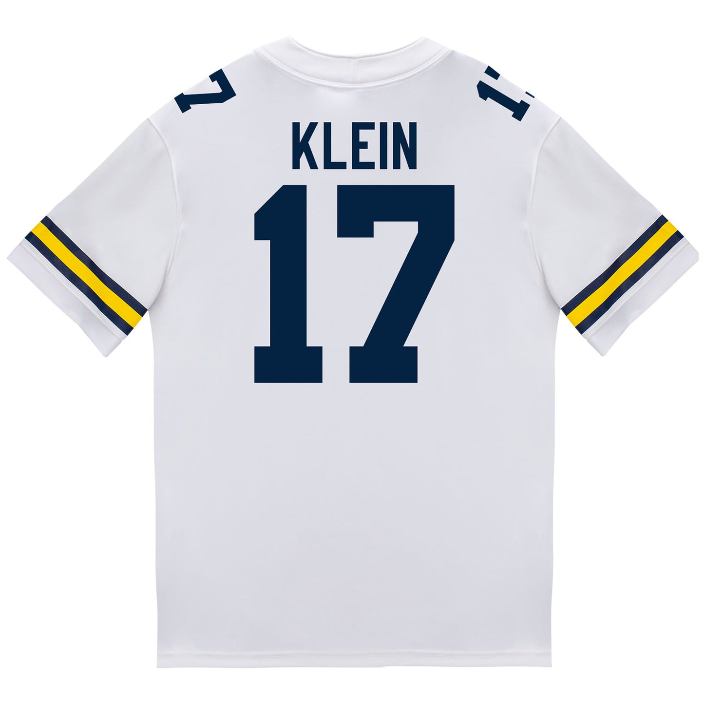 Michigan Wolverines #17 Marlin Klein Student Athlete White Football Jersey - Back View
