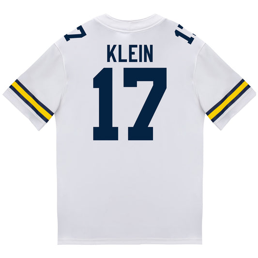 Michigan Wolverines #17 Marlin Klein Student Athlete White Football Jersey - Back View
