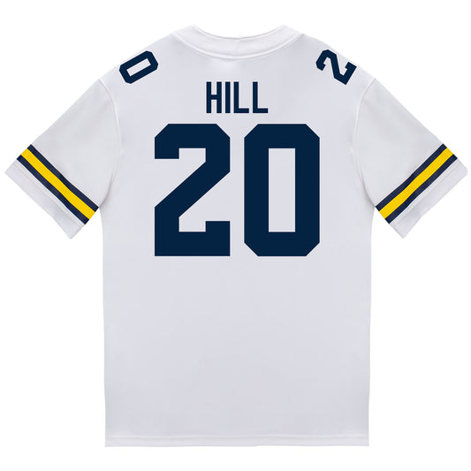 Michigan Wolverines #20 Jyaire Hill Student Athlete White Football Jersey - Back View