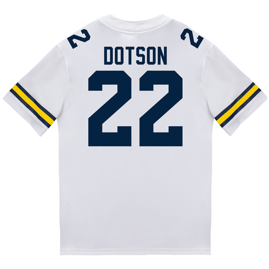 Michigan Wolverines #22 Elijah Dotson Student Athlete White Football Jersey - Back View