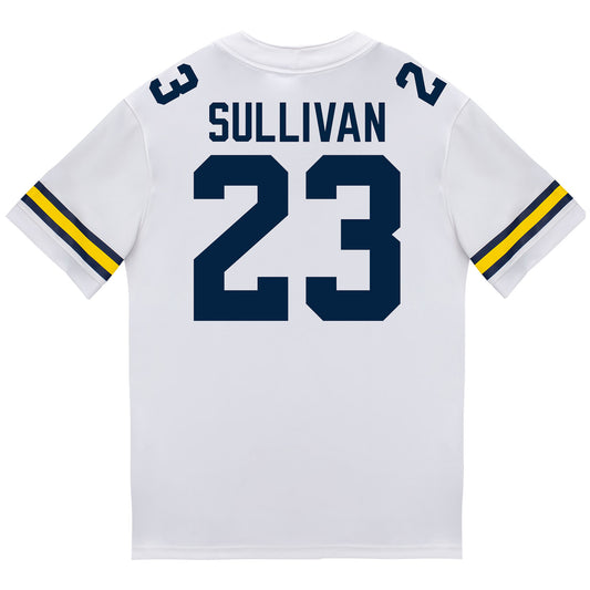 Michigan Wolverines #23 Cole Sullivan Student Athlete White Football Jersey - Back View