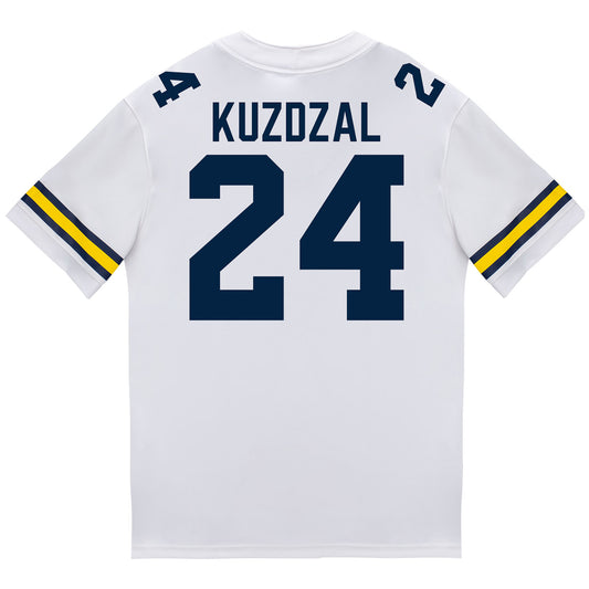 Michigan Wolverines #24 Bryson Kuzdzal Student Athlete White Football Jersey - Back View