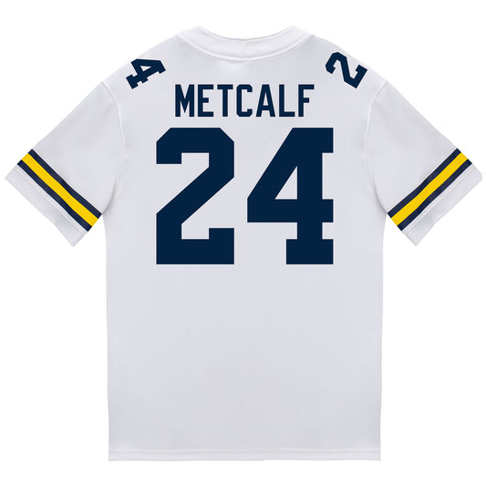 Michigan Wolverines #24 Tevis Metcalf Student Athlete White Football Jersey - Back View