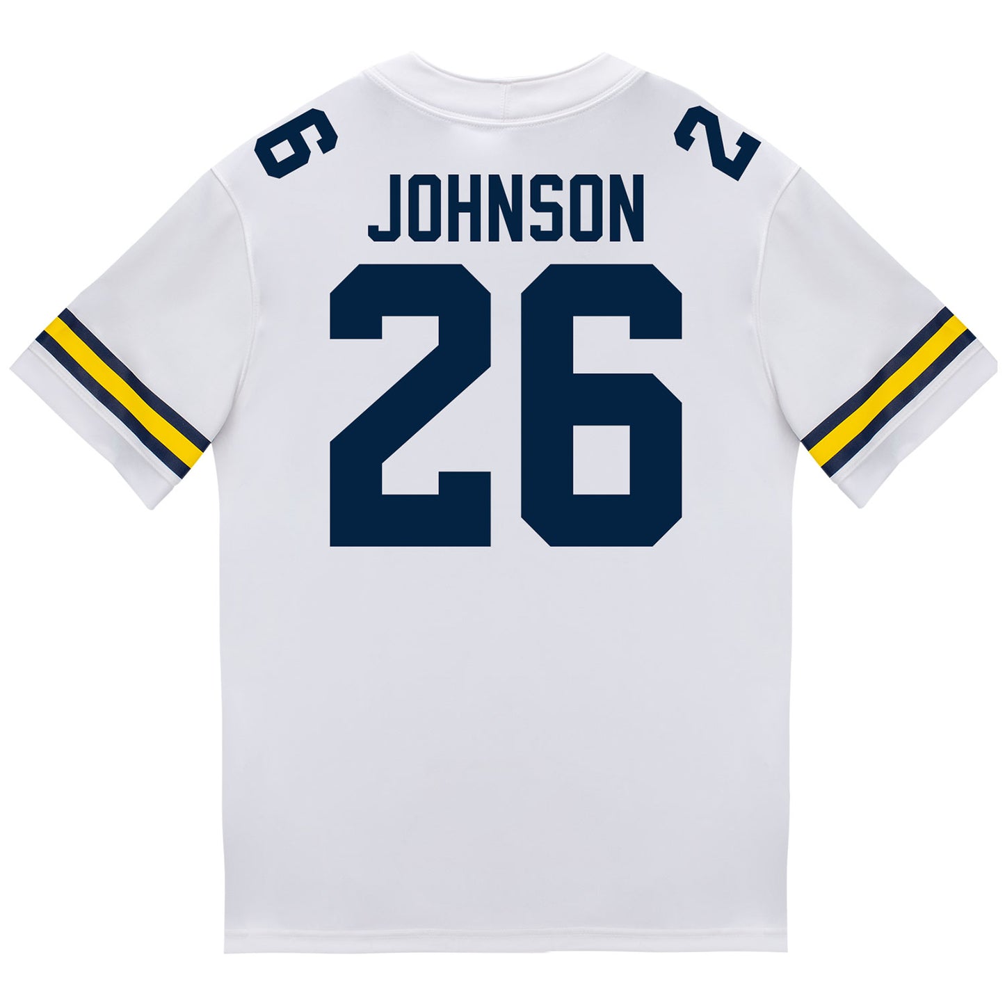 Michigan Wolverines #26 Donovan Johnson Student Athlete White Football Jersey - Back View