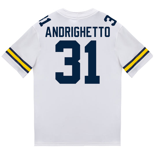 Michigan Wolverines #31 Nico Andrighetto Student Athlete White Football Jersey - Back View