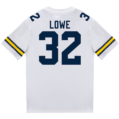 Michigan Wolverines #32 Jeremiah Lowe Student Athlete White Football Jersey  Back View