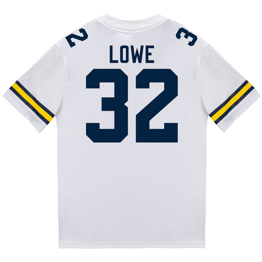 Michigan Wolverines #32 Jeremiah Lowe Student Athlete White Football Jersey  Back View