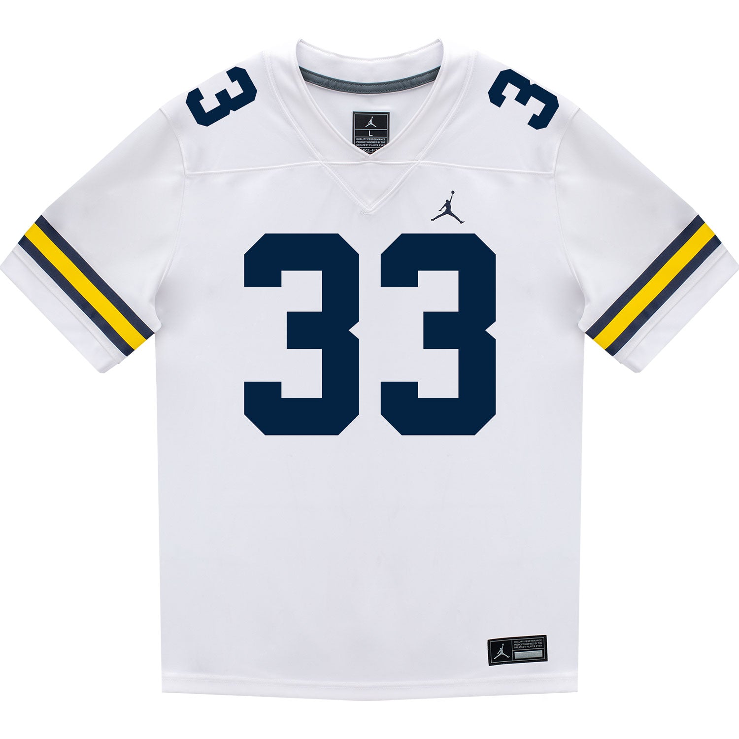 Michigan Wolverines #33 Dominic Nichols Student Athlete White Football Jersey - Front View