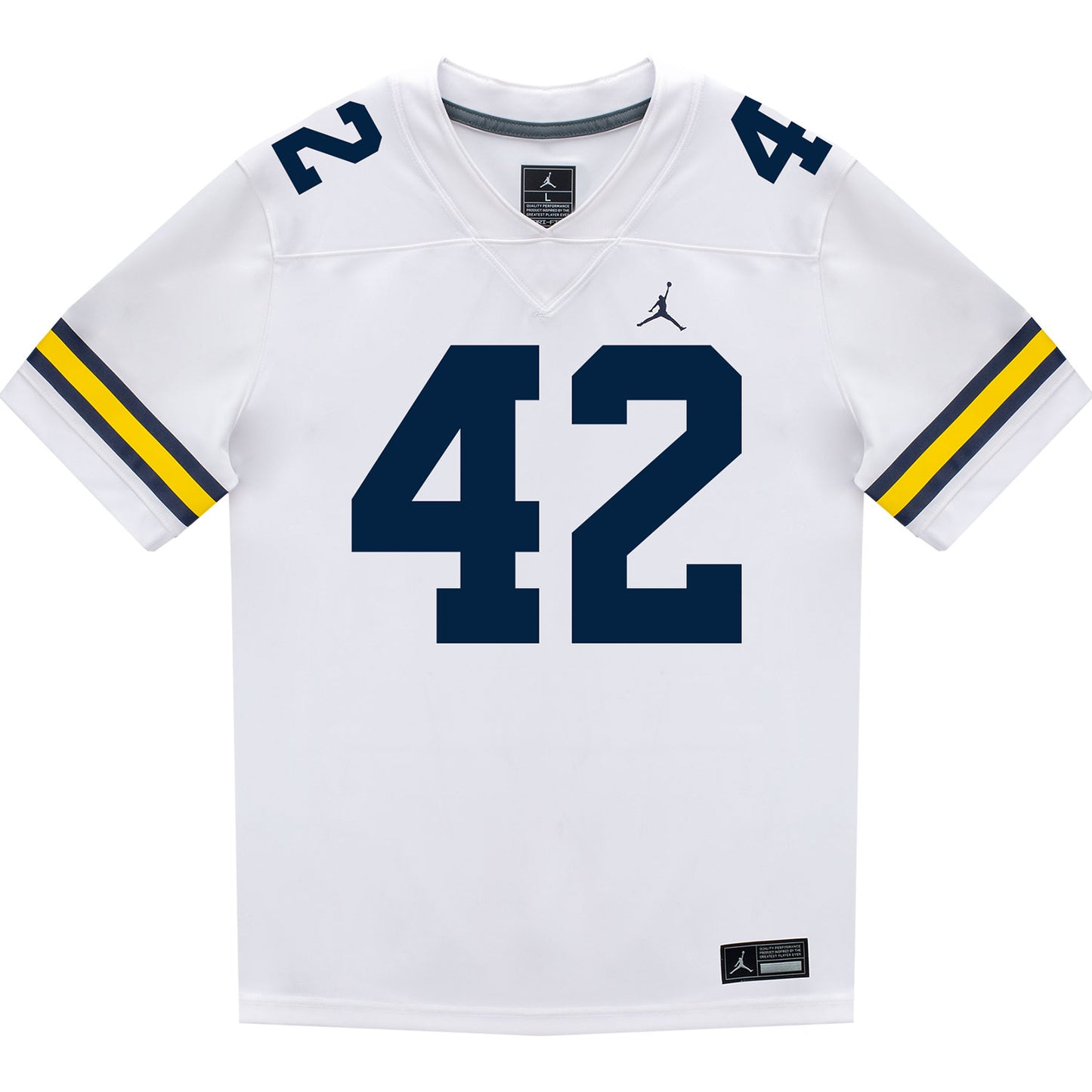 Michigan Wolverines #42 Jalen Hoffman Student Athlete White Football Jersey - Front View
