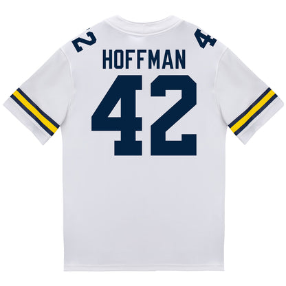 Michigan Wolverines #42 Jalen Hoffman Student Athlete White Football Jersey - Back View