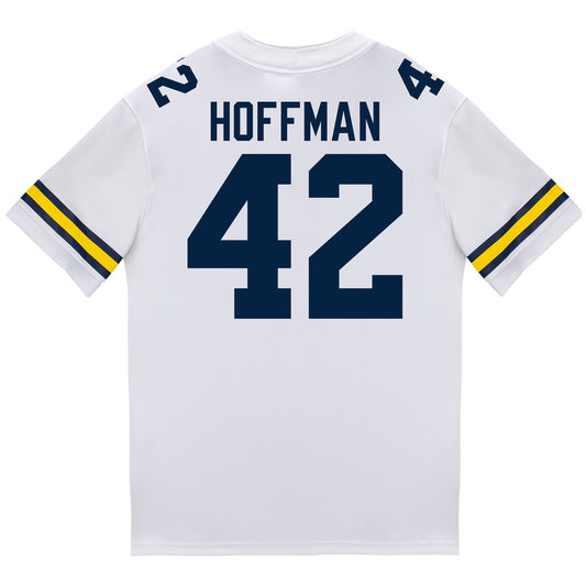 Michigan Wolverines #42 Jalen Hoffman Student Athlete White Football Jersey - Back View