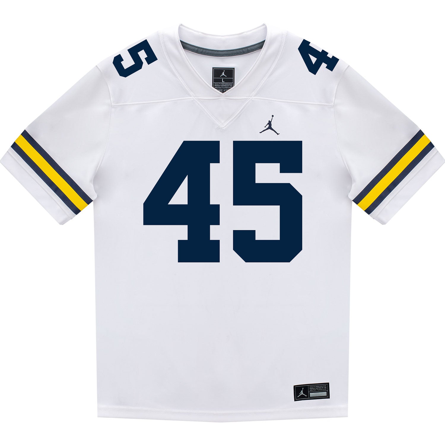 Michigan Wolverines #45 Eli Owens Student Athlete White Football Jersey - Front View