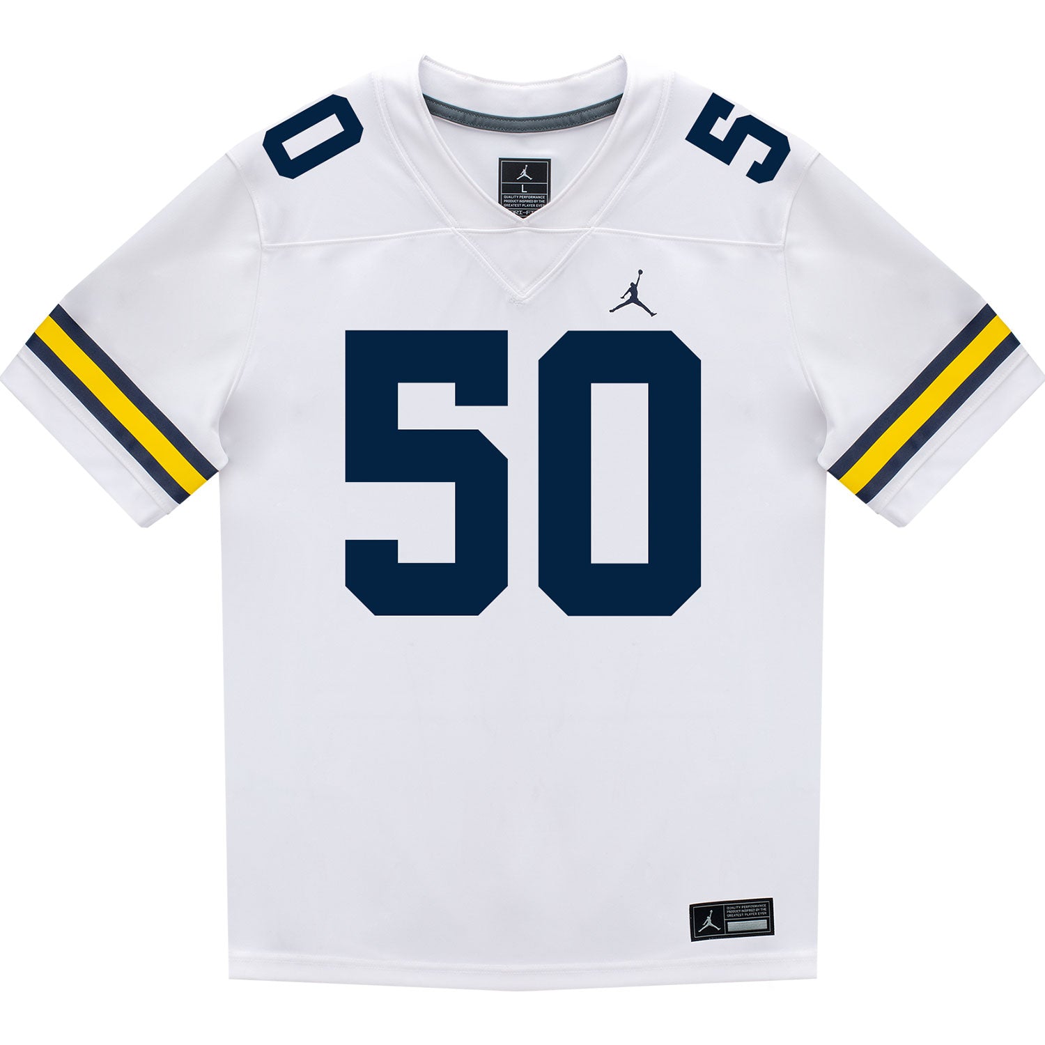 Michigan Wolverines #50 Luke Hamilton Student Athlete White Football Jersey - Front View
