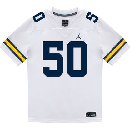 Michigan Wolverines #50 Luke Hamilton Student Athlete White Football Jersey - Front View