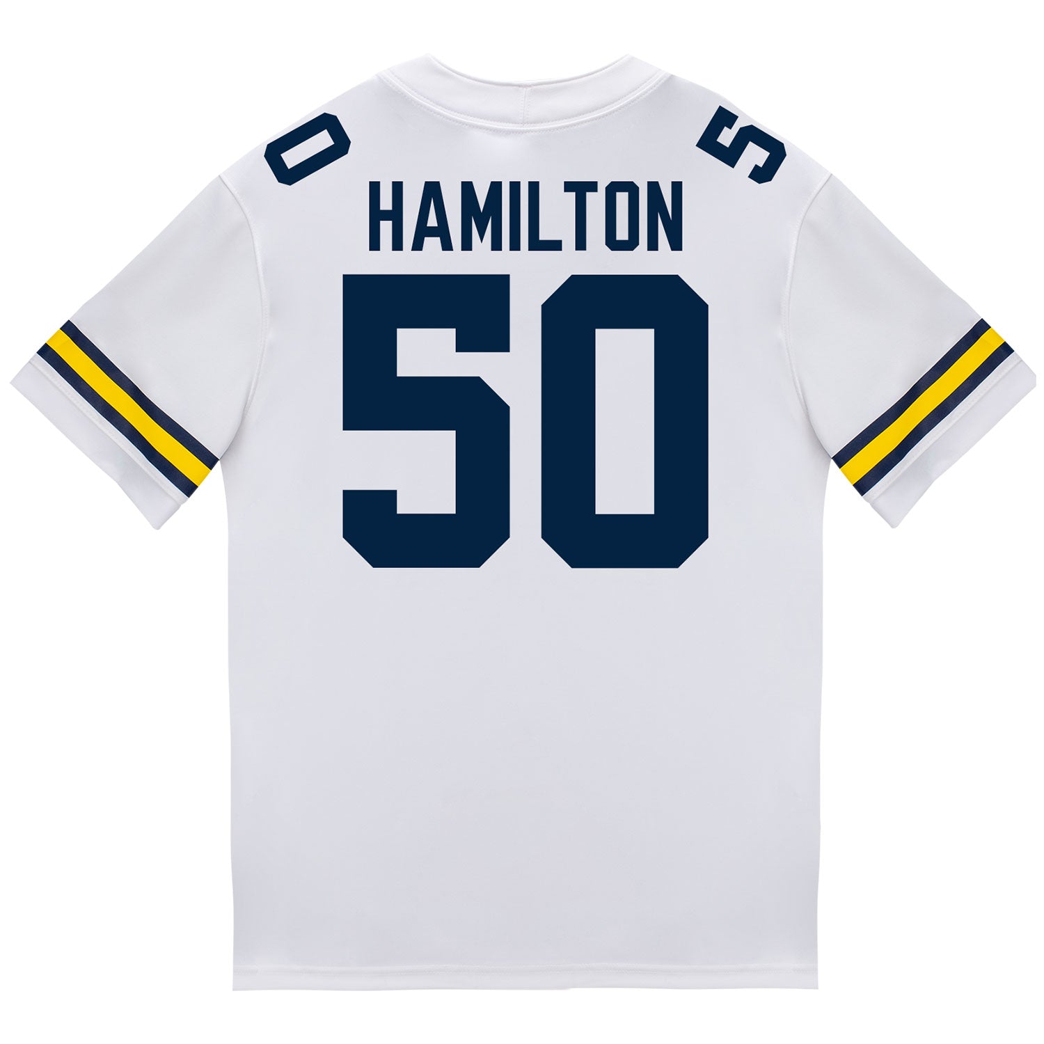 Michigan Wolverines #50 Luke Hamilton Student Athlete White Football Jersey - Back View