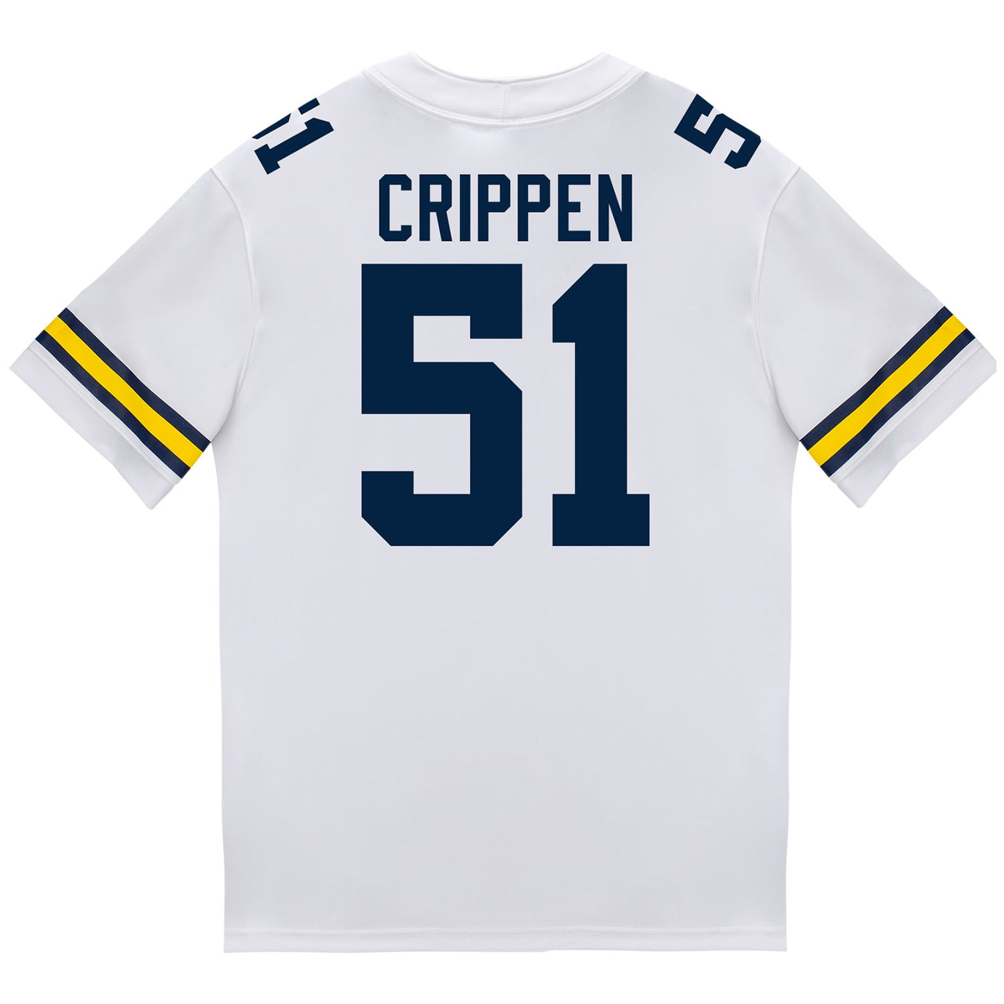 Michigan Wolverines #51 Greg Crippen Student Athlete White Football Jersey - Back View
