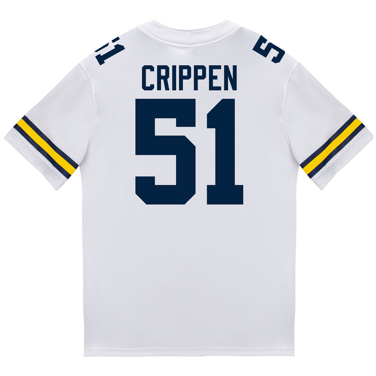 Michigan Wolverines #51 Greg Crippen Student Athlete White Football Jersey - Back View