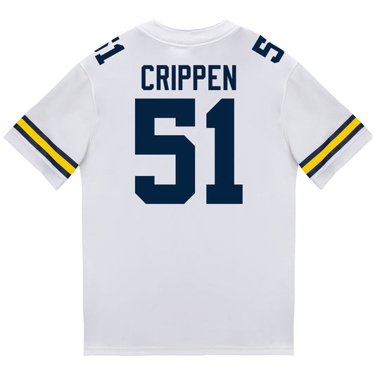 Michigan Wolverines #51 Greg Crippen Student Athlete White Football Jersey - Back View