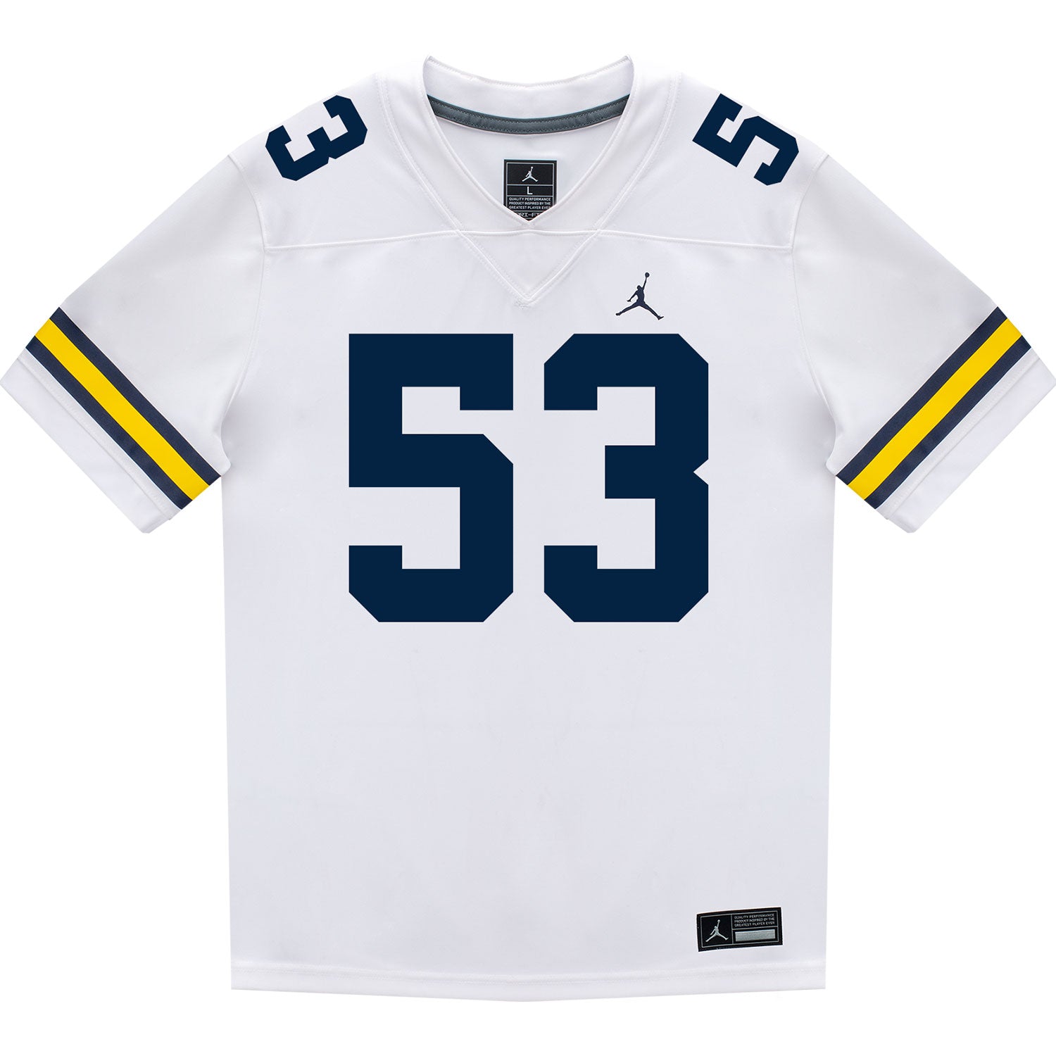Michigan Wolverines #53 Jake Guarnera Student Athlete White Football Jersey - Front View