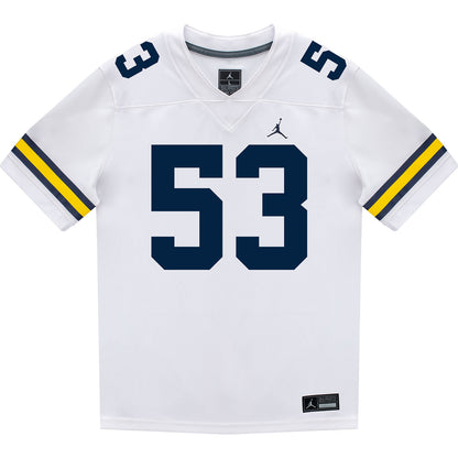 Michigan Wolverines #53 Jake Guarnera Student Athlete White Football Jersey - Front View
