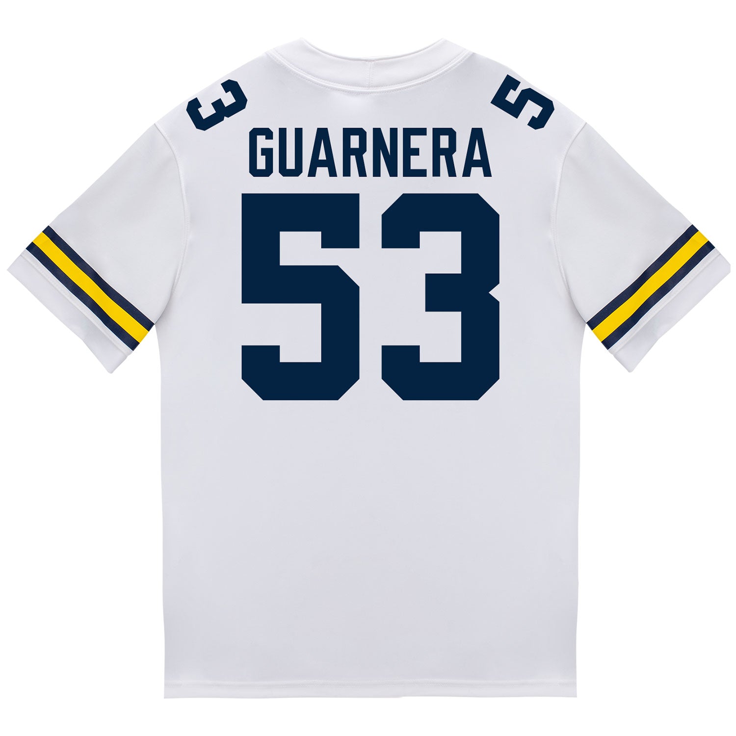 Michigan Wolverines #53 Jake Guarnera Student Athlete White Football Jersey - Back View