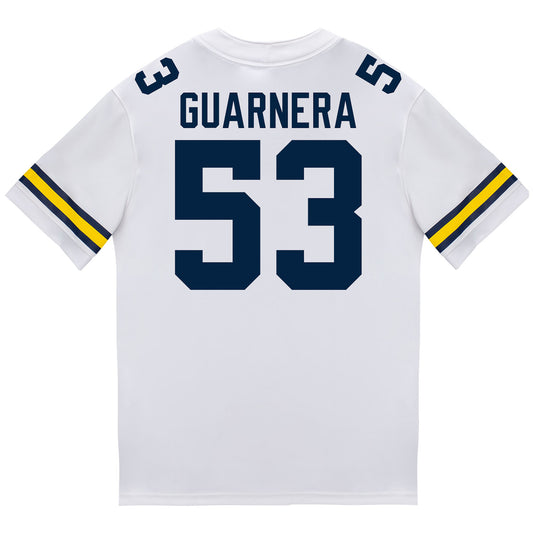 Michigan Wolverines #53 Jake Guarnera Student Athlete White Football Jersey - Back View