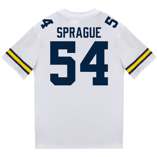 Michigan Wolverines #54 Andrew Sprague Student Athlete White Football Jersey - Back View