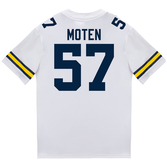 Michigan Wolverines #57 Travis Moten Student Athlete White Football Jersey - Back View